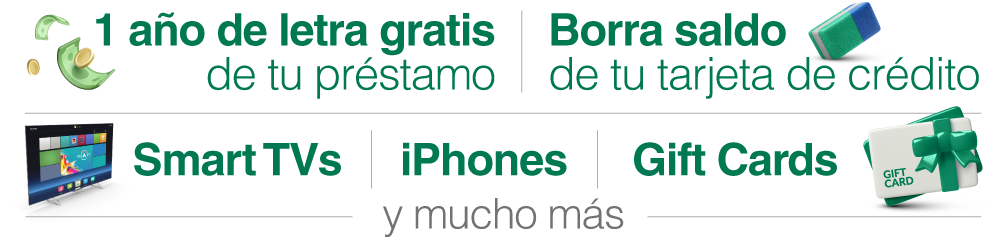 1 año de letra gratis, Borra saldo, Smart TVs, iPhones, Gift Cards y mucho más